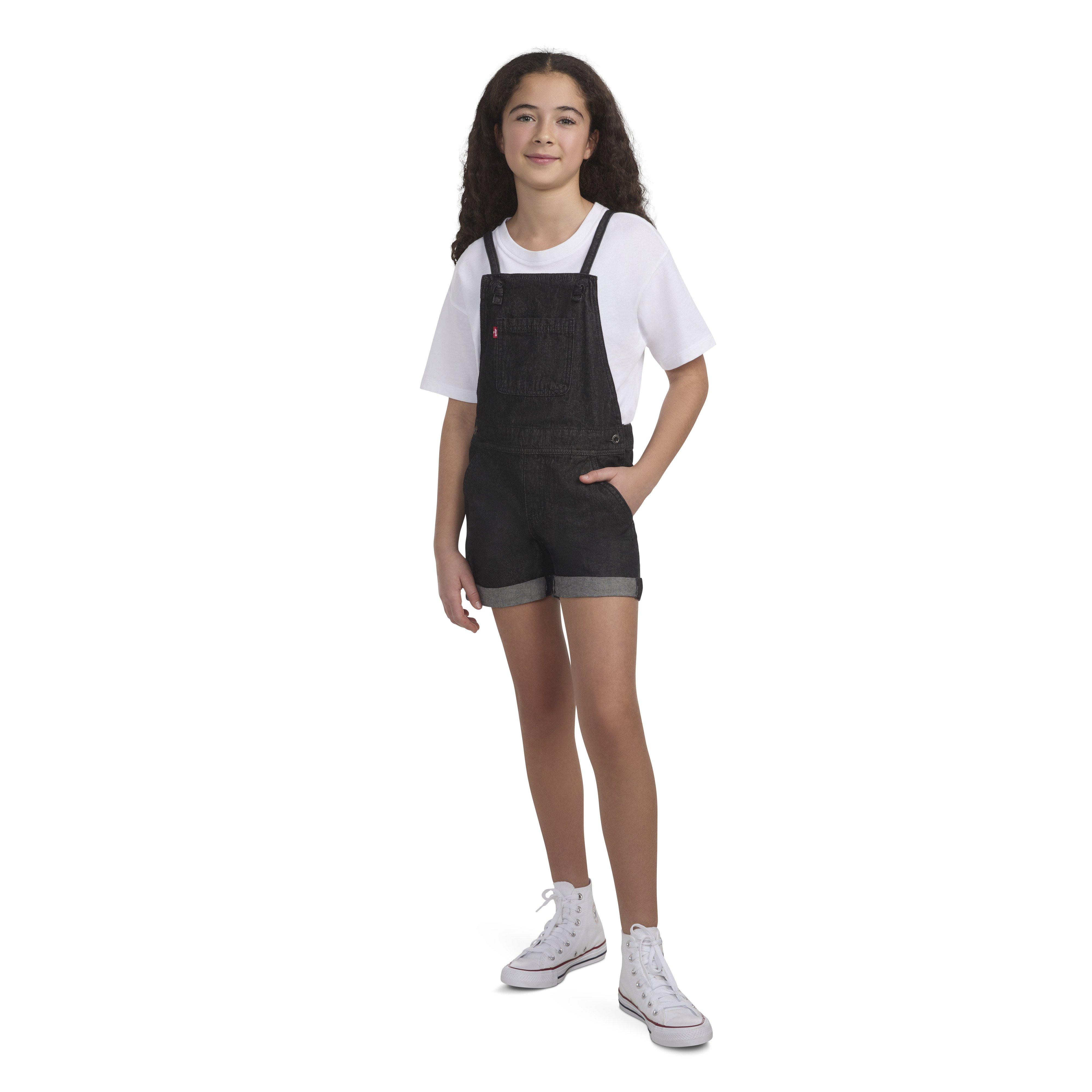 Levi's Big Girls' Knot Strap Black Wash Denim Shortalls - BLACK